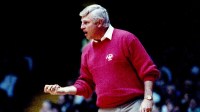Indiana coach Bobby Knight instructs one of his players in their 84-73 road victory over Vanderbilt before a crowd of 15,378 fans at Memorial Gym Dec. 4, 1990. © Ricky Rogers / The Tennessean / USA TODAY NETWORK via Imagn Images