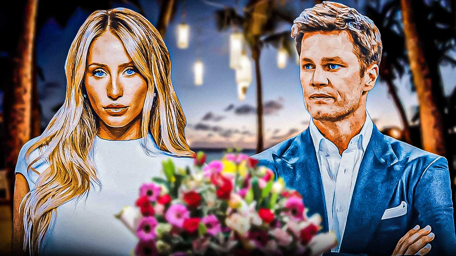 Alix Earle and Tom Brady, who are rumored to be dating, with beach around them.