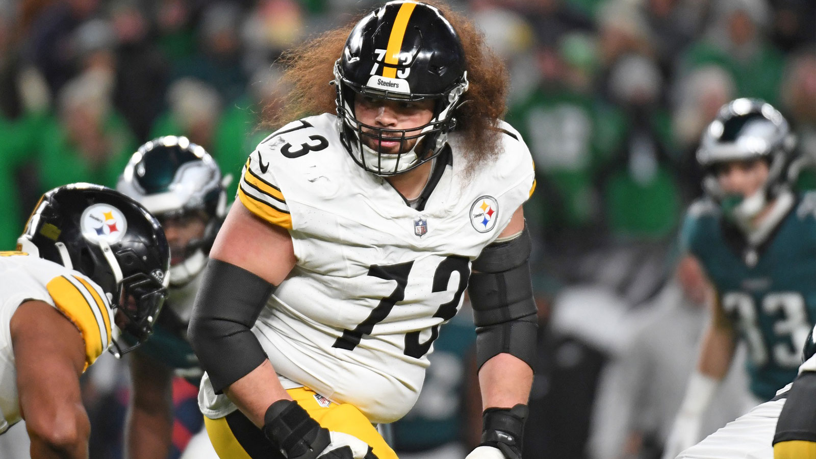 Pittsburgh Steelers guard Isaac Seumalo (73) against the Philadelphia Eagles at Lincoln Financial Field. 