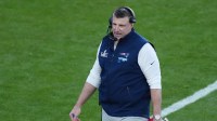 New England Patriots head coach Mike Vrabel on the sideline against the Seattle Seahawks in the first half in Super Bowl LX at Levi's Stadium.