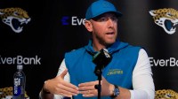 Jacksonville Jaguars head coach Liam Coen speaks during a press conference at the Miller Electric Center, Wednesday, Jan. 14, 2026, in Jacksonville, Fla.