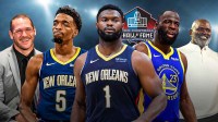 Zion Williamson, Herb Jones, Draymond Green Brian Urlacher, Lawrence Taylor, NFL Hall of Fame logo
