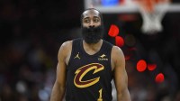 Cleveland Cavaliers guard James Harden (1) stands on the court in the fourth quarter against the Washington Wizards at Rocket Arena. Mandatory Credit: David Richard-Imagn Images