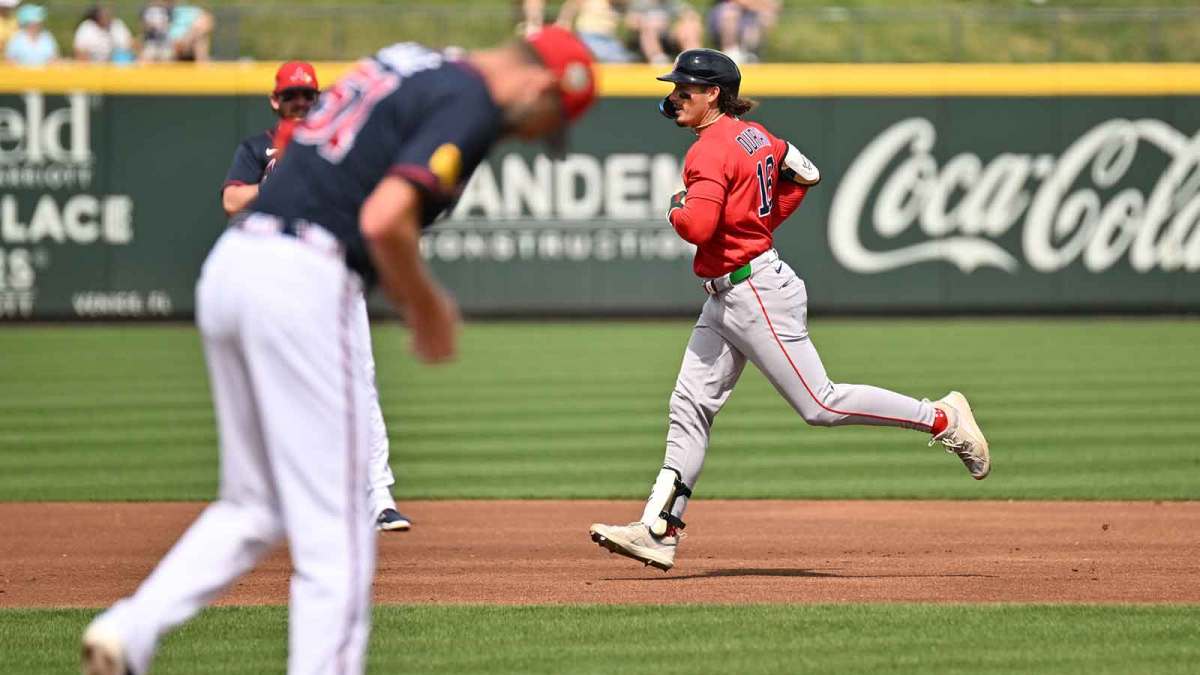 Boston Red Sox right fielder Jarren Duran (16) rounds the bases after hitting a solo home run in the first inning against the Atlanta Braves during spring training at CoolToday Park.
