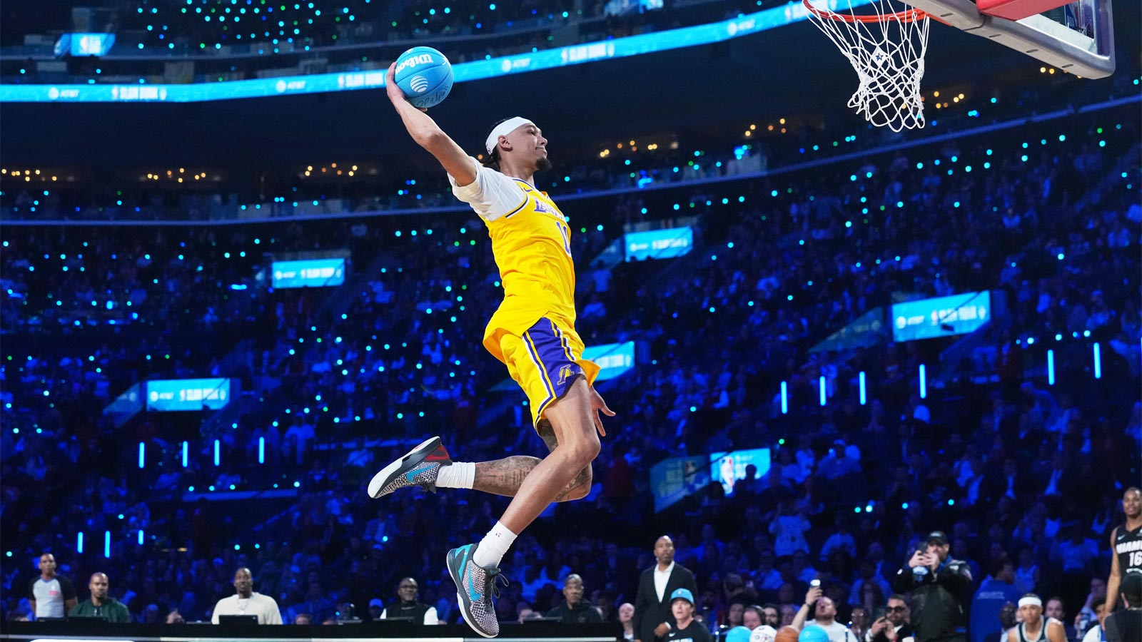 San Antonio Spurs forward Carter Bryant (11) competes in the slam dunk contest during the 2026 NBA All Star Saturday Night at Intuit Dome.
