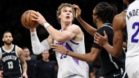 Utah Jazz forward Lauri Markkanen (23) drives to the basket against Brooklyn Nets forward Ziaire Williams (1) during the fourth quarter at Barclays Center.