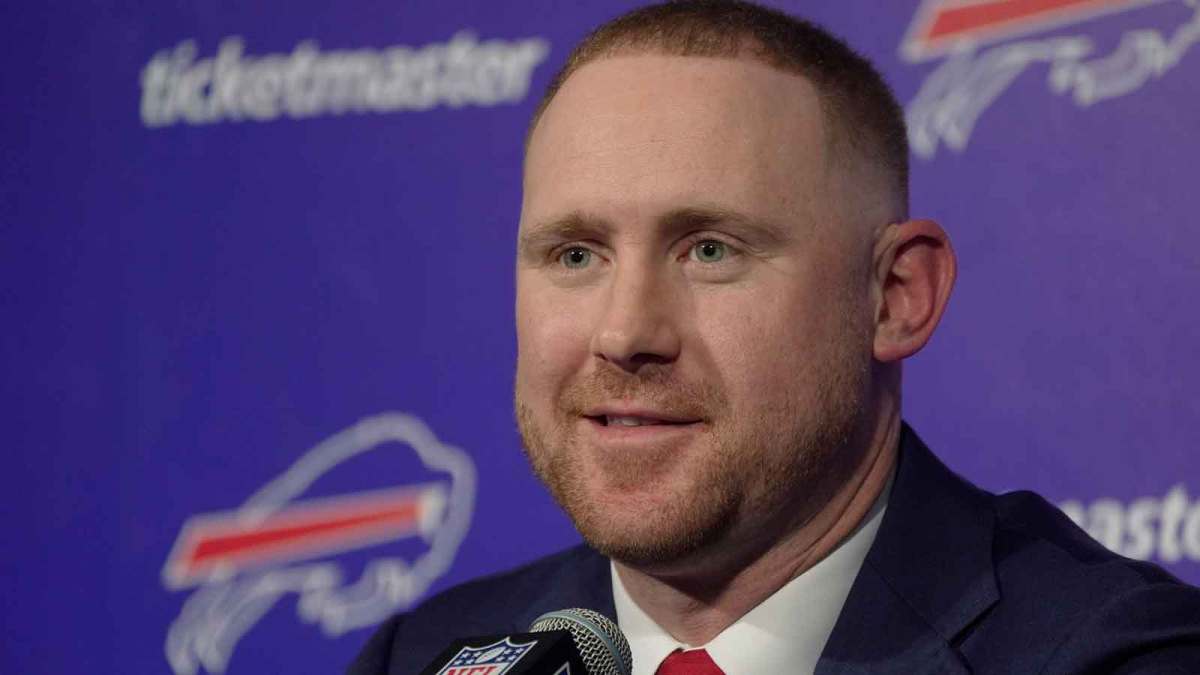 New Bills head coach Joe Brady talks about some of his vision as coach at the Bills field house in Orchard Park on Jan. 29, 2026.