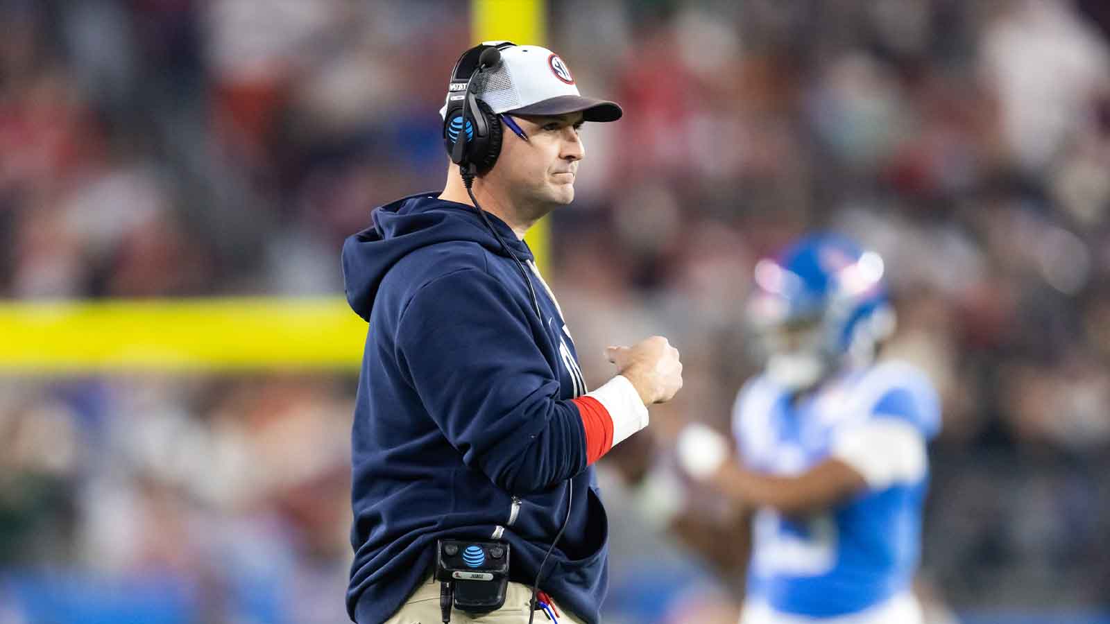 Mississippi Rebels quarterbacks coach Joe Judge against the Miami Hurricanes during the 2026 Fiesta Bowl and semifinal game of the College Football Playoff at State Farm Stadium.