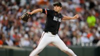 Baltimore Orioles pitcher John Means (47) throws a pitch during the second inning against the Seattle Mariners at Oriole Park at Camden Yards.