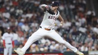 Houston Astros relief pitcher Josh Hader (71) delivers a pitch during the ninth inning against the Washington Nationals at Daikin Park.