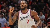 Los Angeles Clippers forward Kawhi Leonard (2) reacts to his winning basket against the Houston Rockets in the fourth quarter at Toyota Center. Mandatory Credit: Thomas Shea-Imagn Images