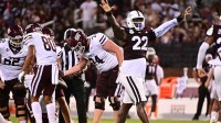 Mississippi State Bulldogs defensive lineman Kedrick Bingley-Jones (22) reacts after a play against the Eastern Kentucky Colonels during the third quarter at Davis Wade Stadium at Scott Field.