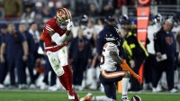 San Francisco 49ers wide receiver Kendrick Bourne (84) celebrates after a catch against the Chicago Bears in the second half at Levi's Stadium.