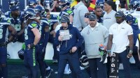 Seattle Seahawks offensive coordinator Klint Kubiak on the sideline against the New England Patriots in the first half in Super Bowl LX at Levi's Stadium.