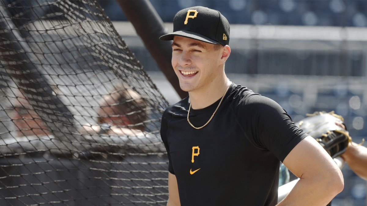 Pittsburgh Pirates shortstop Konnor Griffin who was the ninth overall pick in first round of the 2024 First-Year Player Draft looks on at the batting cage before a game against the Arizona Diamondbacks at PNC Park.