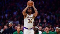 Lakers guard Marcus Smart (36) shoots against the Boston Celtics during the second half at Crypto.com Arena