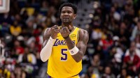 ; Los Angeles Lakers center Deandre Ayton (5) reacts to a play against the New Orleans Pelicans during the second half at Smoothie King Center.