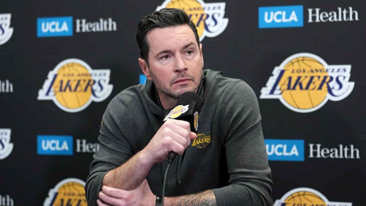 Los Angeles Lakers head coach JJ Redick at a press conference at the Crypto.com Arena.