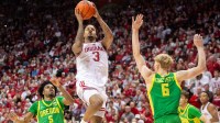 Indiana's Lamar Wilkerson (3) shoots during the Indiana versus Oregon men's basketball game at Simon Skjodt Assembly Hall on Monday, Feb. 9, 2026.