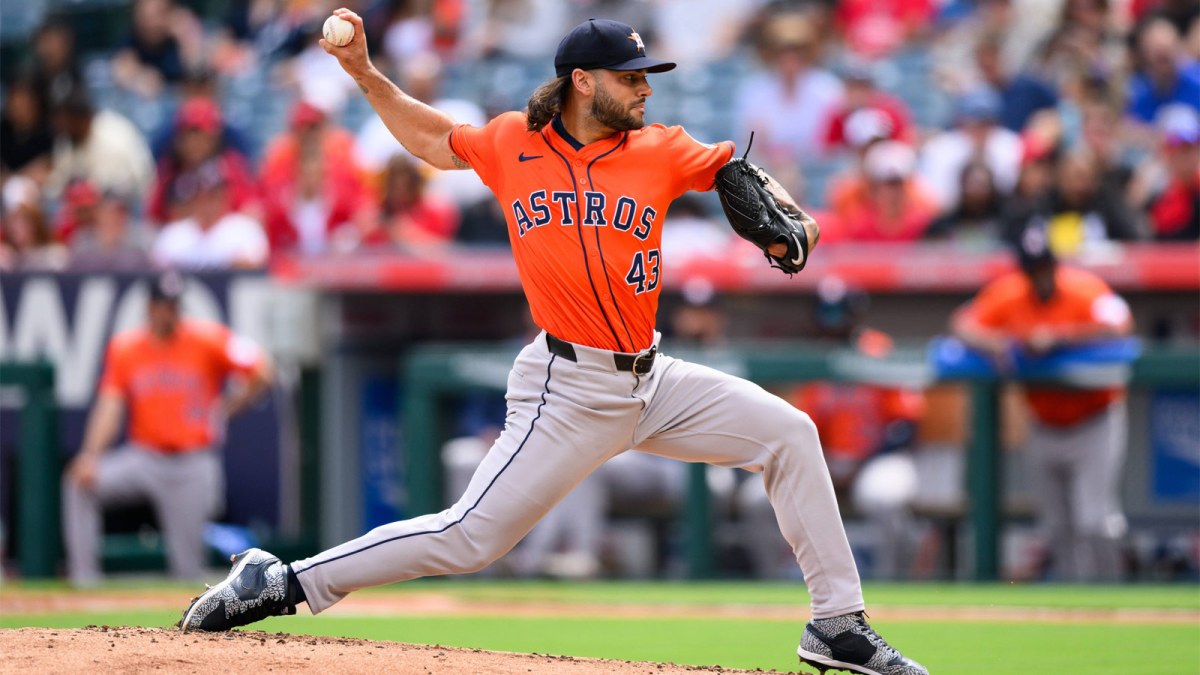 Houston Astros starting pitcher Lance McCullers Jr. (43) delivers during the first inning against the Los Angeles Angels at Angel Stadium.