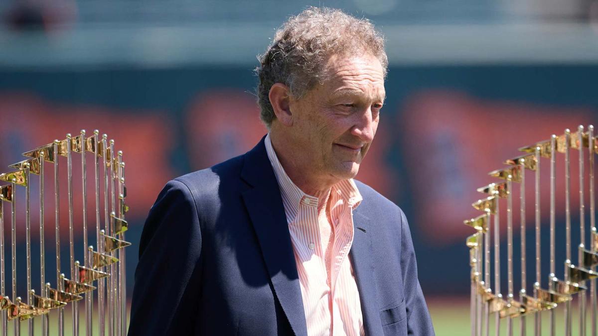 San Francisco Giants president and chief executive officer Larry Baer walks to his seat before a ceremony celebrating the tenth anniversary of the Giants' 2014 World Series championship at Oracle Park.