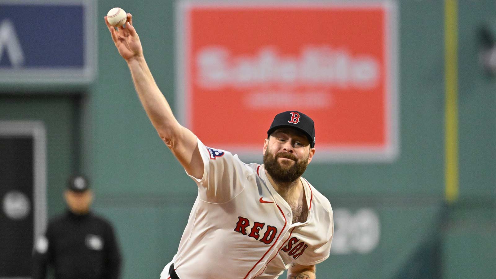 Boston Red Sox starting pitcher Lucas Giolito (54) pitches against the Athletics during the first inning at Fenway Park. 