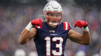 New England Patriots wide receiver Mack Hollins (13) reacts after a play against the Buffalo Bills in the first quarter at Gillette Stadium.