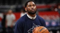 Washington Wizards guard Malaki Branham (8) takes a shot before a game against the Milwaukee Bucks at Capital One Arena.