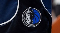 Detailed view of the Dallas Mavericks logo during the game against the New Orleans Pelicans during the second half at Smoothie King Center.