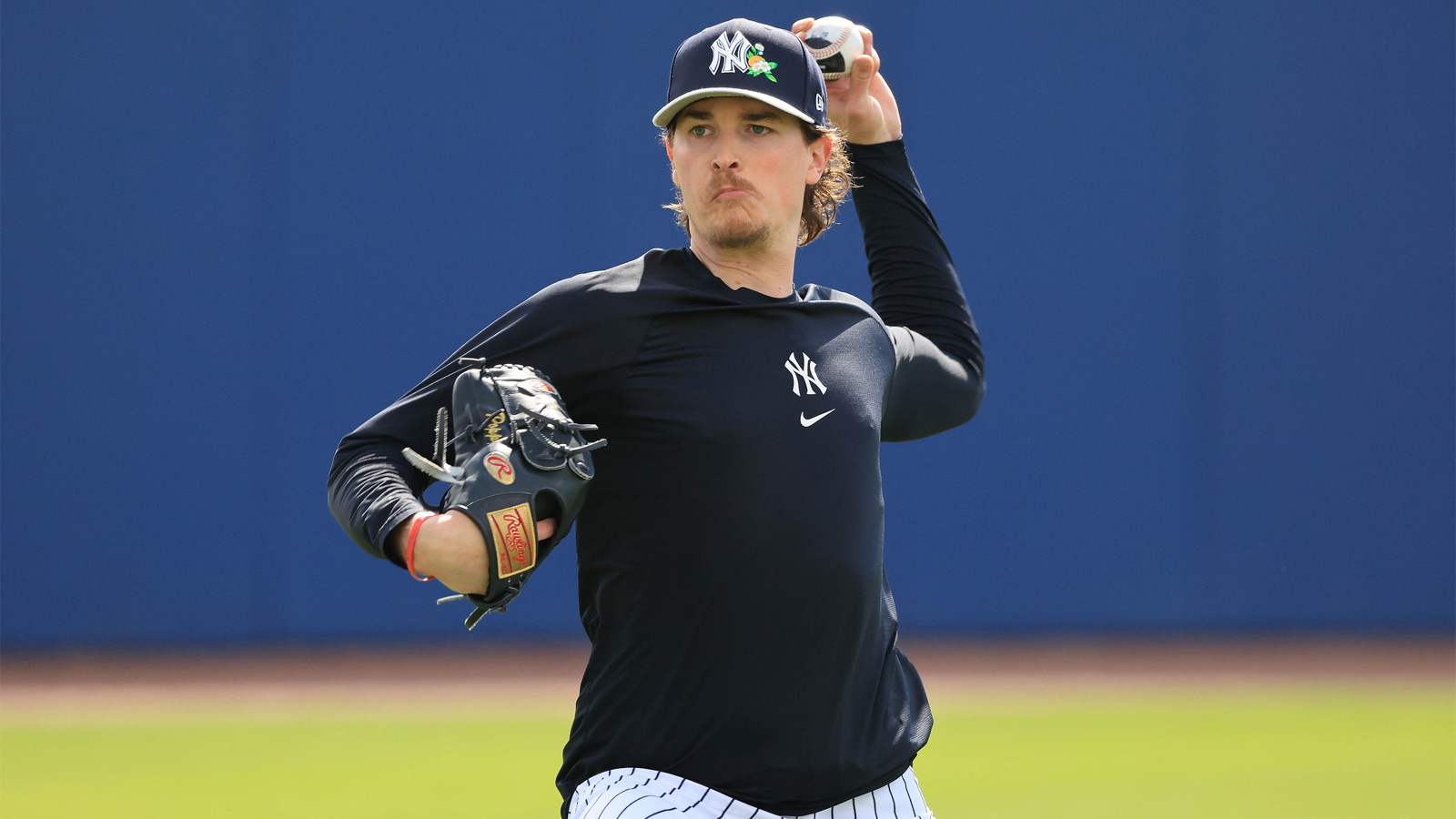 New York Yankees pitcher Max Fried (54) works out during spring training workouts at George M. Steinbrenner Field.