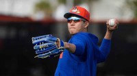 The New York Mets starting pitcher Kodai Senga during spring training on the back fields of Clover Park on Feb. 11, 2026, in Port St. Lucie.