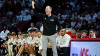 RedHawks head coach Travis Steele works the sideline against the Ohio Bobcats in the first half at Millett Hall.