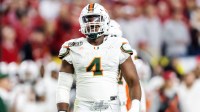 Miami Hurricanes defensive lineman Rueben Bain Jr. (4) against the Indiana Hoosiers during the College Football Playoff National Championship game at Hard Rock Stadium.