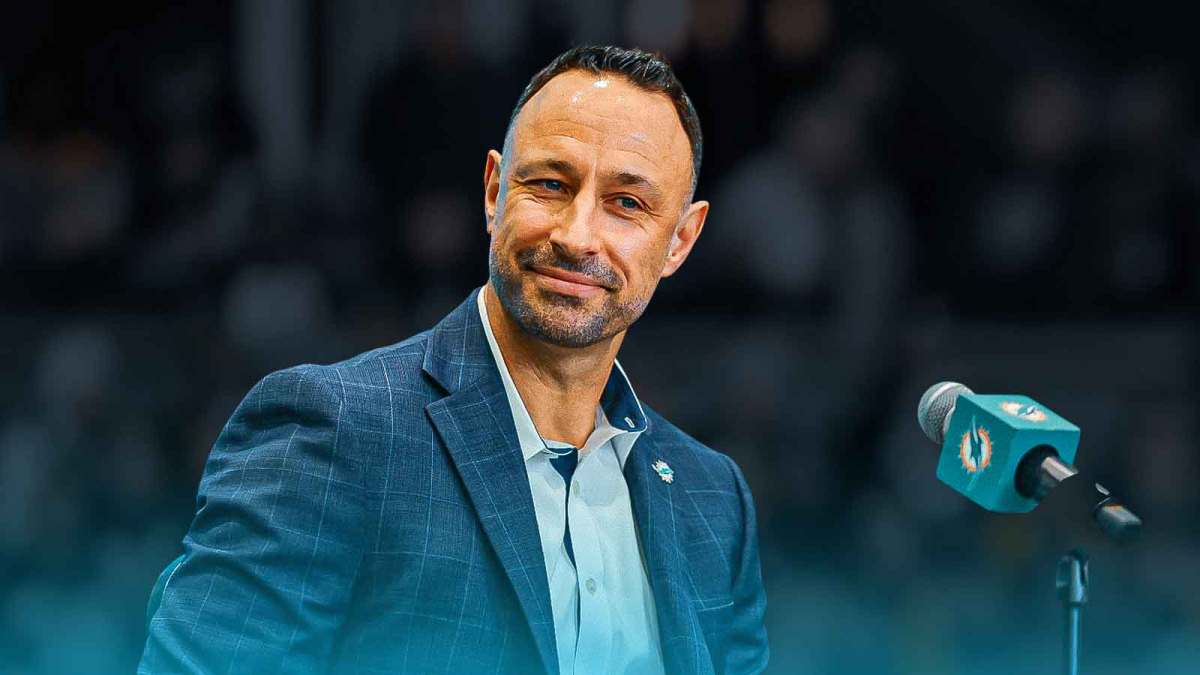 Miami Dolphins general manager Jon-Eric Sullivan reacts during his introductory press conference at Baptist Health Training Complex.