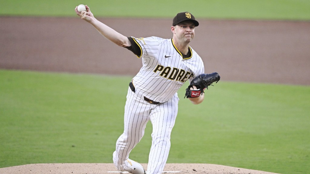 San Diego Padres starting pitcher Michael King (34) delivers during the first inning against the Arizona Diamondbacks at Petco Park.