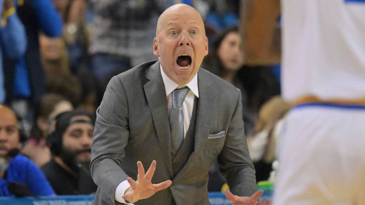 UCLA Bruins head coach Mick Cronin reacts toward officials after not getting a foul call in second half against the Washington Huskies at Pauley Pavilion presented by Wescom Financial.