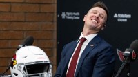 Arizona Cardinals head coach Mike LaFleur speaks to the media at the introductory press conference at the Cardinals training facility.