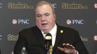 Pittsburgh Steelers head coach Mike McCarthy speaks at a press conference introducing him as the next head coach of the Steelers at PNC Champions Club at Acrisure Stadium.