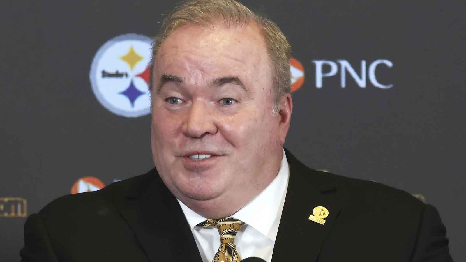 Pittsburgh Steelers head coach Mike McCarthy speaks at a press conference introducing him as the next head coach of the Steelers at PNC Champions Club at Acrisure Stadium.. 
