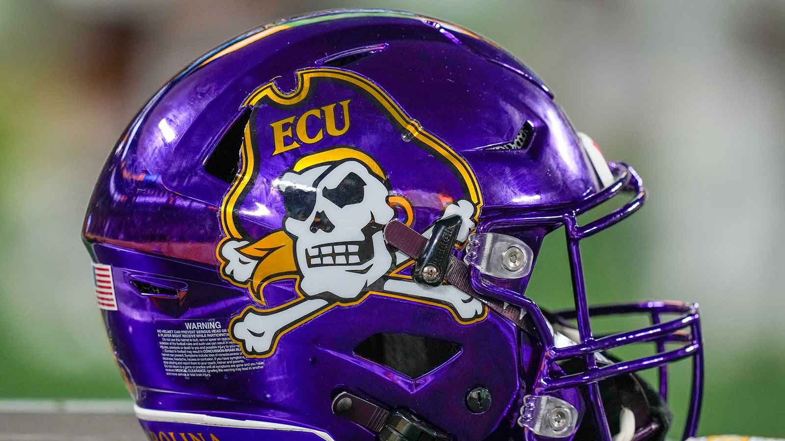 East Carolina Pirates helmet during the first quarter against the Appalachian State Mountaineers at Bank of America Stadium.