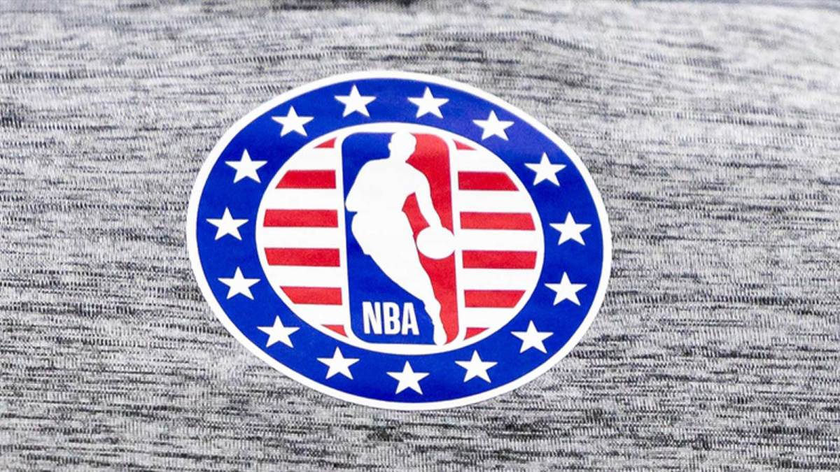 Detailed view of the NBA logo during the game between the New Orleans Pelicans and the Portland Trail Blazers at Smoothie King Center. Mandatory Credit: Stephen Lew-Imagn Images