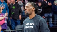 Minnesota Timberwolves center Naz Reid (11) enters the court before the game against the Oklahoma City Thunder at Target Center.