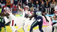 New England Patriots quarterback Drake Maye (10) throws a pass against the Seattle Seahawks during the third quarter in Super Bowl LX at Levi's Stadium.