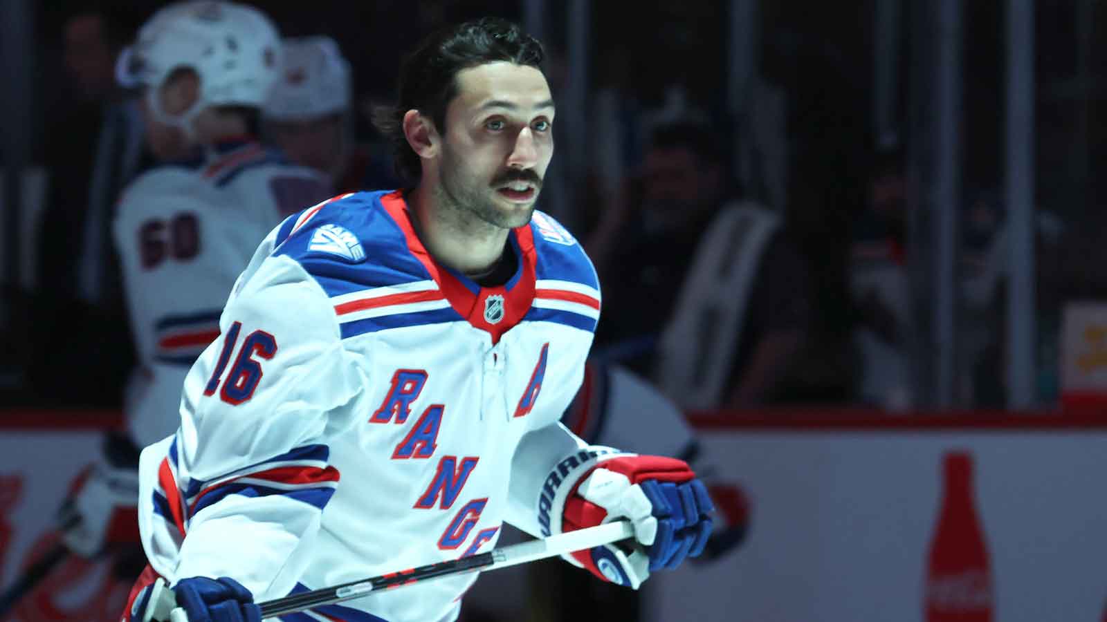 New York Rangers center Vincent Trocheck (16) takes the ice against the Pittsburgh Penguins at PPG Paints Arena.