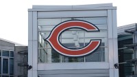 Chicago Bears logo sits on top of the Halas Hall ahead of training camp.