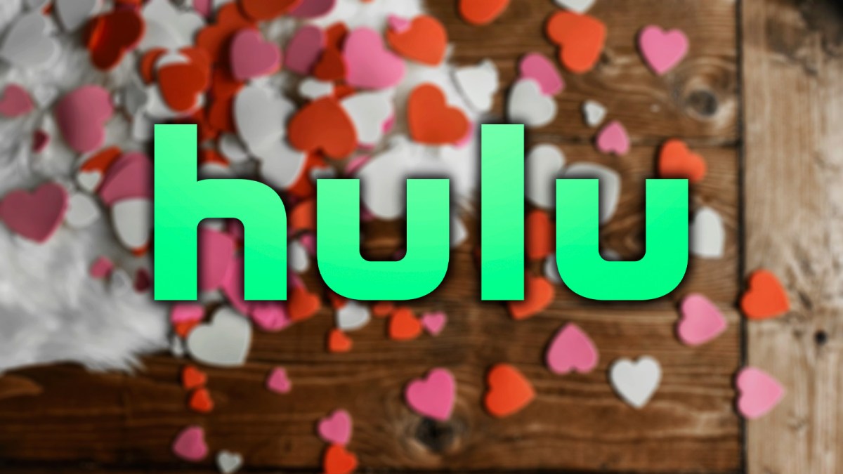 Hulu logo in front of Valentine's Day background, which is in February.