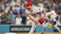 Cincinnati Reds starting pitcher Nick Martinez (28) throws a pitch in relief in the sixth inning of the MLB National League Wild Card Game 2 between the Los Angeles Dodgers and the Cincinnati Reds at Dodger Stadium