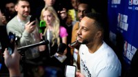 Norman Powell speaks during interviews at media day at Intuit Dome. Mandatory Credit: William Liang-Imagn Images