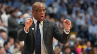 North Carolina Tar Heels head coach Hubert Davis reacts in the first half at Dean E. Smith Center.