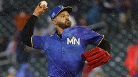 Minnesota Twins starting pitcher Pablo Lopez (49) throws to the Cleveland Guardians in the first inning at Target Field